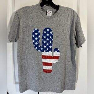 Kids Gray T-Shirt with American Flag Cactus Design